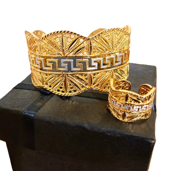 Beautiful Printed 2 Tone Adjustable Kara with Ring Set (ZV:28879)