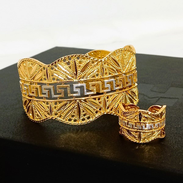 Beautiful Printed 2 Tone Adjustable Kara with Ring Set (ZV:28879)