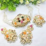 Indian Nauratan Gajra Choker Necklace Set with Earrings and Tika (ZV:29269)