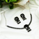 Elegant Zircon American Diamond AD Black Necklace Set with Tops (ZV:29501)