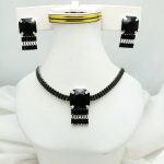 Elegant Zircon American Diamond AD Black Necklace Set with Tops (ZV:29501)