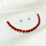 Stylish Maroon Silver AD Zircon Necklace Set With Tops (ZV:29553)