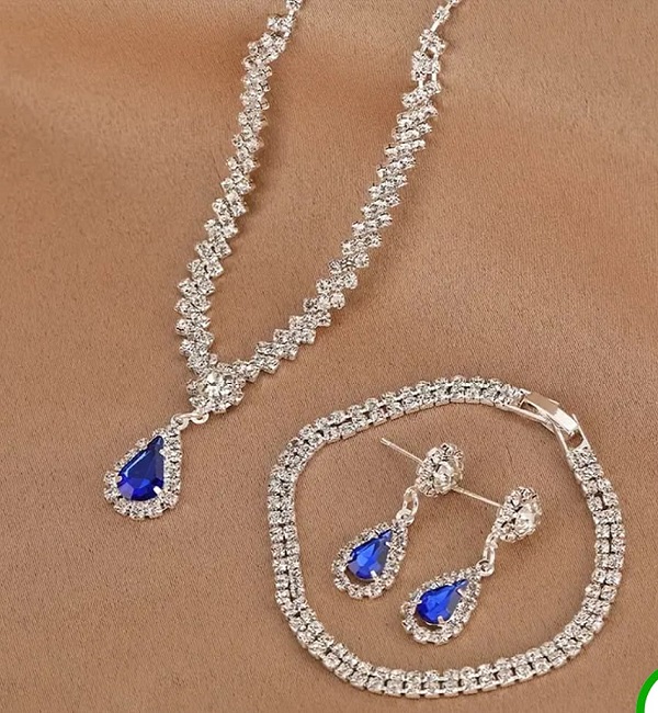 Blue Nita Ambani Style Necklace Jewelry Set With Earrings & Bracelet (ZV:29764)