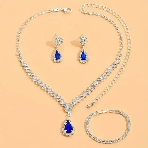 Blue Nita Ambani Style Necklace Jewelry Set With Earrings & Bracelet (ZV:29764)