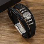 Trendy Mens Braided Leather Bracelet With Alloy Magnetic Clasp (ZV:30185)