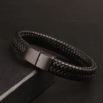 Rope Style Black Leather Bracelet For Men (ZV:30209)