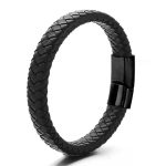 Rope Style Black Leather Bracelet For Men (ZV:30209)