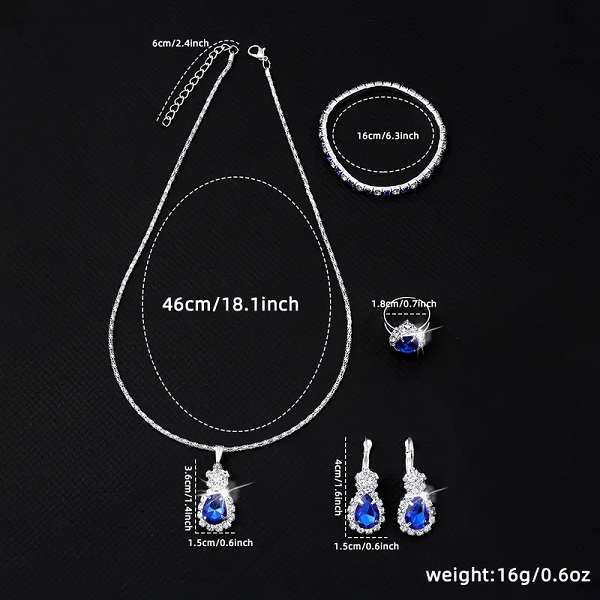 Sparkling Teardrop Blue Pendant Combo Set with Earrings, Bracelet and Ring (ZV:30496) Sparkling Teardrop Blue Pendant Combo Set with Earrings, Bracelet and Ring (ZV:30496)