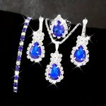 Sparkling Teardrop Blue Pendant Combo Set with Earrings, Bracelet and Ring (ZV:30496)