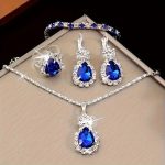 Sparkling Teardrop Blue Pendant Combo Set with Earrings, Bracelet and Ring (ZV:30496)`