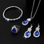 Sparkling Teardrop Blue Pendant Combo Set with Earrings, Bracelet and Ring (ZV:30496)