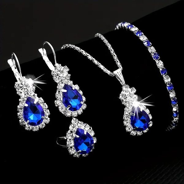 Sparkling Teardrop Blue Pendant Combo Set with Earrings, Bracelet and Ring (ZV:30496) Sparkling Teardrop Blue Pendant Combo Set with Earrings, Bracelet and Ring (ZV:30496)