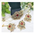 Zircon Rajwari Gajra Choker Set With Tika and Earrings (ZV:31349)