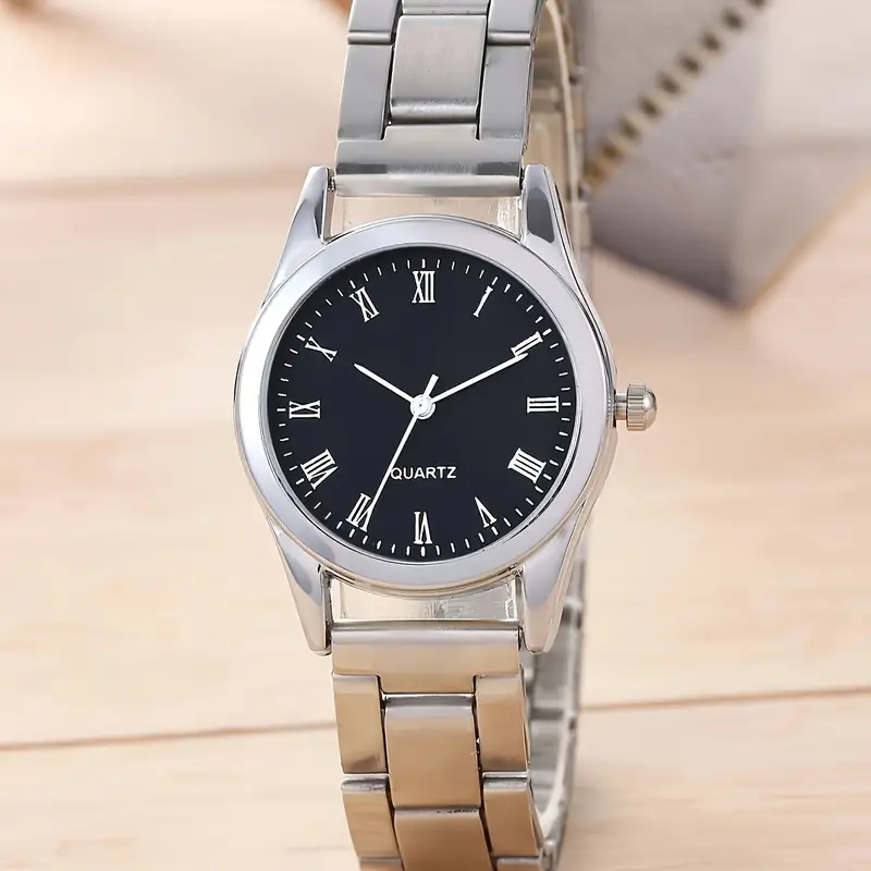 8ff641ca-e33f-4c5d-bbd9-1f101bae96ec Silver Couple Quartz Watch with Black Round Dial (ZV:31918)