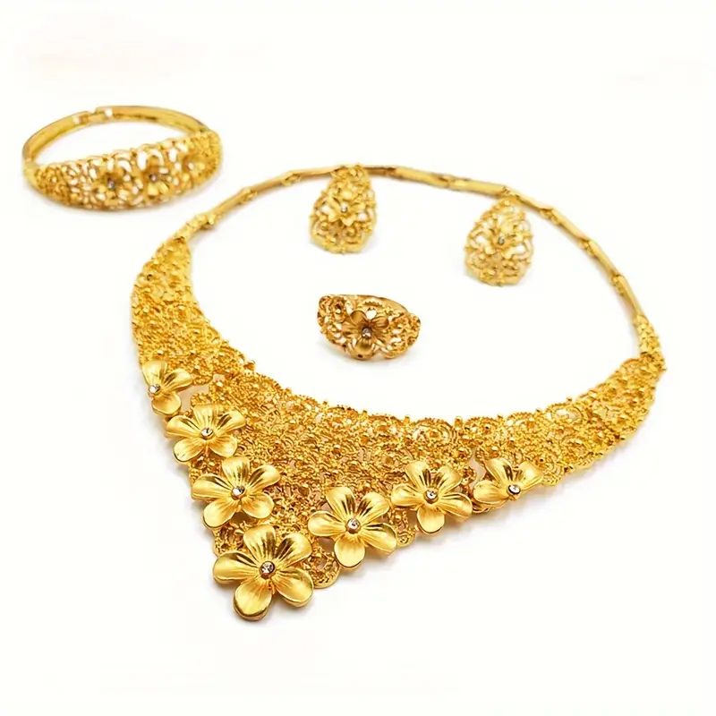 c1d6c67399a1216a82b285d162ededc5 Gold Plated Wedding Necklace Jewelry Set With Earrings, Ring and Bracelet (Z:31524)