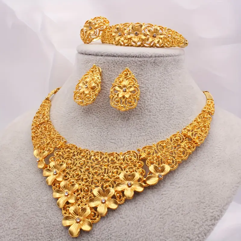 Gold Plated Wedding Necklace Jewelry Set With Earrings, Ring and Bracelet (Z:31524) Gold Plated Wedding Necklace Jewelry Set With Earrings, Ring and Bracelet (Z:31524)