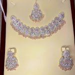 Kundan Gajra Silver Pink Necklace Set with Earrings and Tika (ZV:32994)