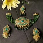 Wedding Farshi Kundun Stone Choker Set with Earrings and Bindia (ZV:32930)