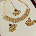 Beautiful Zircon Moti Gajra Choker Set With Earrings and Tika (ZV:33718)