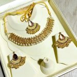 Beautiful Zircon Moti Gajra Choker Set With Earrings and Tika (ZV:33718)