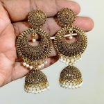 Stylish Antique Style Jhumkas Earrings with Pearls For Girls