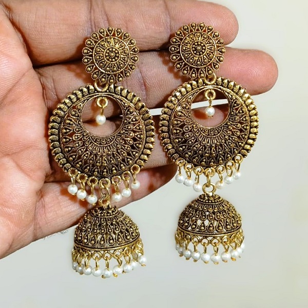 Stylish Antique Style Jhumkas Earrings with Pearls For Girls