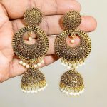 Stylish Antique Style Jhumkas Earrings with Pearls For Girls