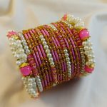 Traditional Bridal Golden Metallic Shimmer Bangle Set (ZV:33772)