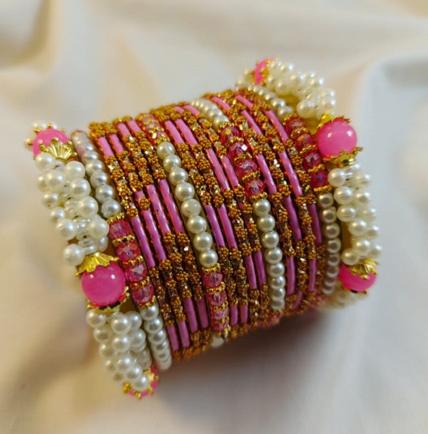 Traditional Bridal Golden Metallic Shimmer Bangle Set (ZV:33772)