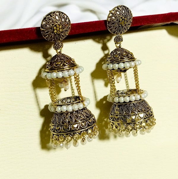 Antique Lantern Style Indian Jhumka (ZV:33782)