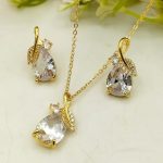 Elegant Gold Plated Teardrop Zircon Pendant Necklace Set with Tops (ZV141174)