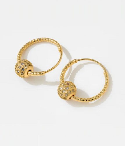 Elegant Gold Plated Zircon Ball Hoop Earrings (ZV:141194)