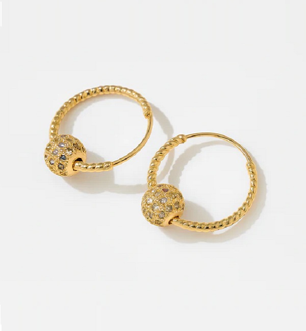 Elegant Gold Plated Zircon Ball Hoop Earrings (ZV:141194)