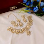 Luxury Pearl & Kundan Floral Bridal Necklace Jewelry Set (ZV:141200)
