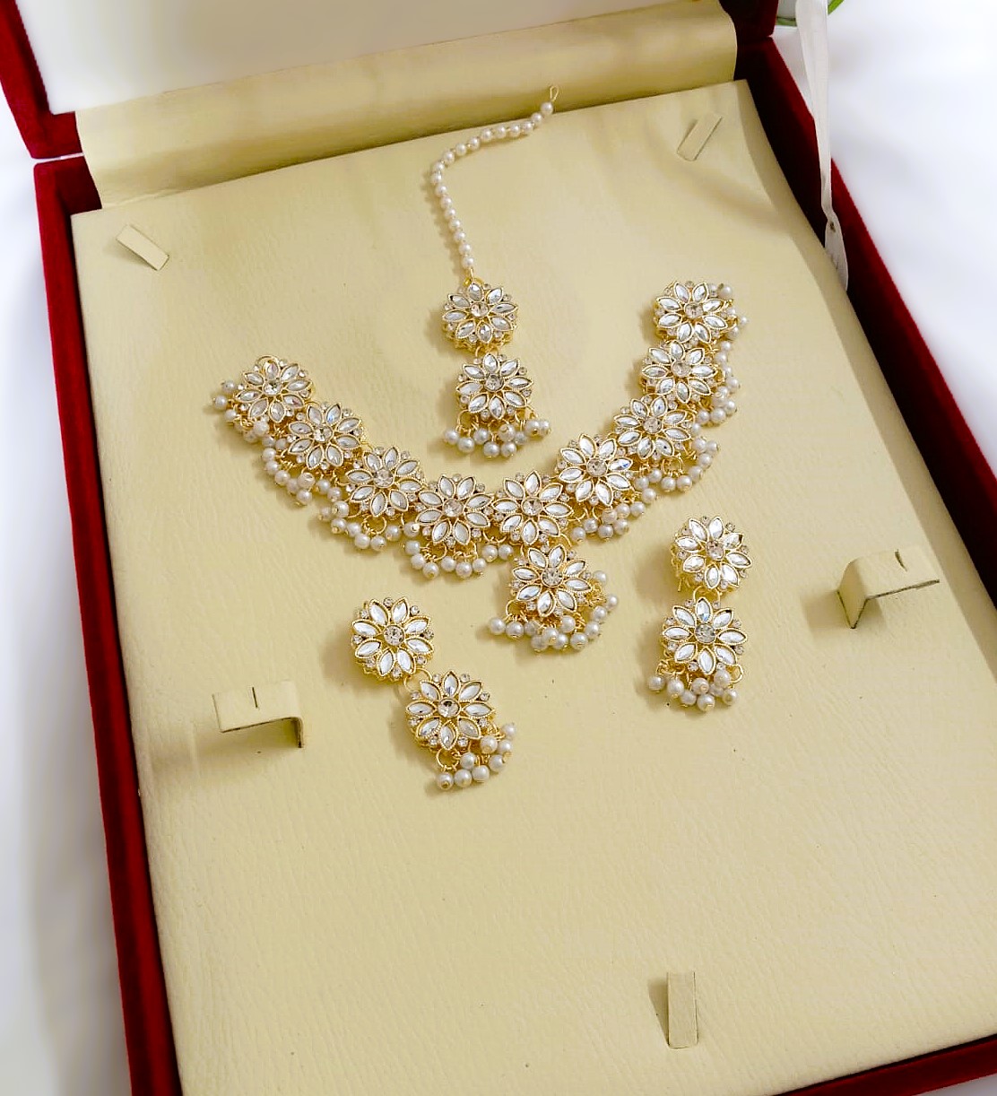Luxury Pearl & Kundan Floral Bridal Necklace Jewelry Set (ZV:141200) Luxury Pearl & Kundan Floral Bridal Necklace Jewelry Set (ZV:141200)