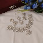 White Kundan Floral Wedding Necklace Set with Earrings and Tikka (ZV:141205)
