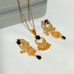 Luxury Gold Plated Black Stone Locket Set with Earrings (ZV:141217)