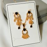 Luxury Gold Plated Black Stone Locket Set with Earrings (ZV:141217)