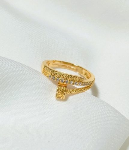 Stylish Gold Plated Adjustable Zircon Ring (ZV:141228)