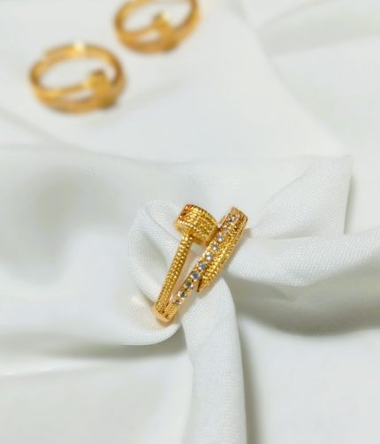 Stylish Gold Plated Adjustable Zircon Ring (ZV:141228)