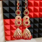 Luxury Bridal Maroon Zircon Wedding Necklace Jewelry Set , Earrings & Maang Tikka for Bride (ZV:141133)