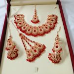 Luxury Bridal Maroon Zircon Wedding Necklace Jewelry Set , Earrings & Maang Tikka for Bride (ZV:141133)