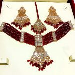 Elegant Maroon Choker Jewelry Set with Earrings and Bindia (ZV:141138)