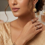 Traditional Pakistani Elegant Gold Plated Zircon Jhumka Drop Earrings (ZV:141148)