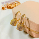 Traditional Pakistani Elegant Gold Plated Zircon Jhumka Drop Earrings (ZV:141148)