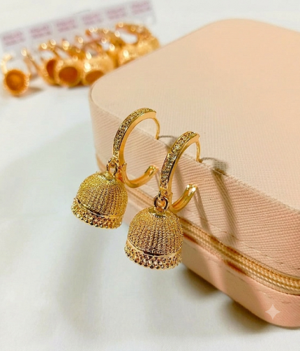Traditional Pakistani Elegant Gold Plated Zircon Jhumka Drop Earrings (ZV:141148)