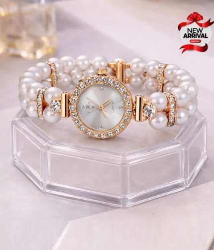 Gold Crystal Dial Elegant Pearl Bracelet Watch (ZV:141313)