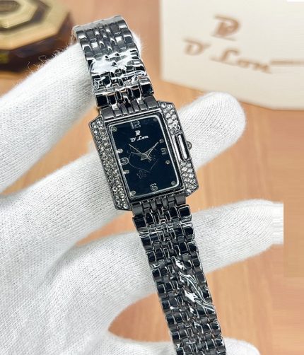 Luxury Rectangular Zircon Black Dial Watch For Women (ZV:141321)