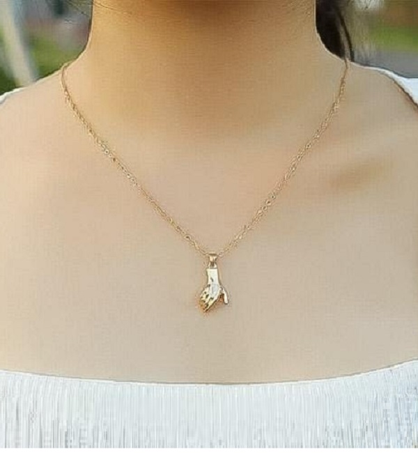 Love Two-Tone Handshake Pendant Necklace Set (ZV:141454)