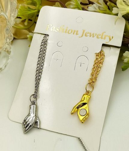 Love Two-Tone Handshake Pendant Necklace Set (ZV:141454)